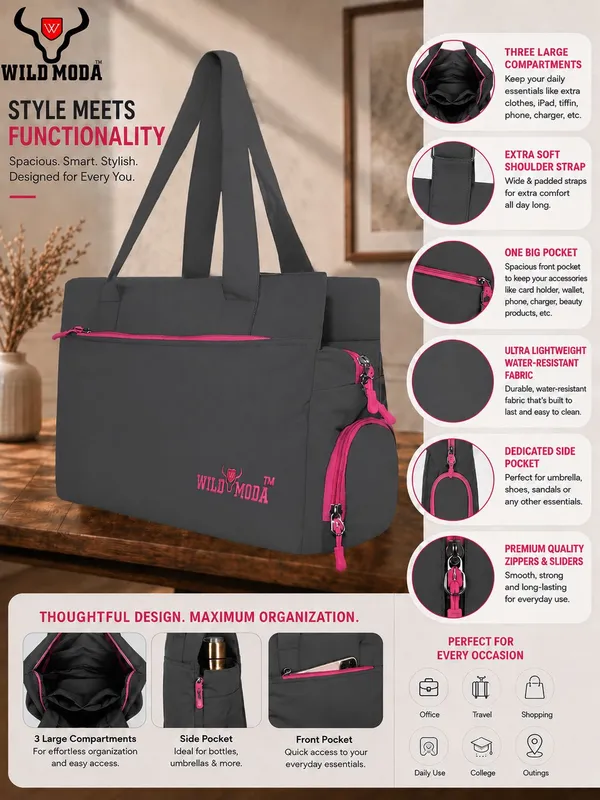 Grey_&_Pink_Polyester_Solid_Zip_Closure_Shoulder_Bag_For_Women_(27_X_35_Cm)