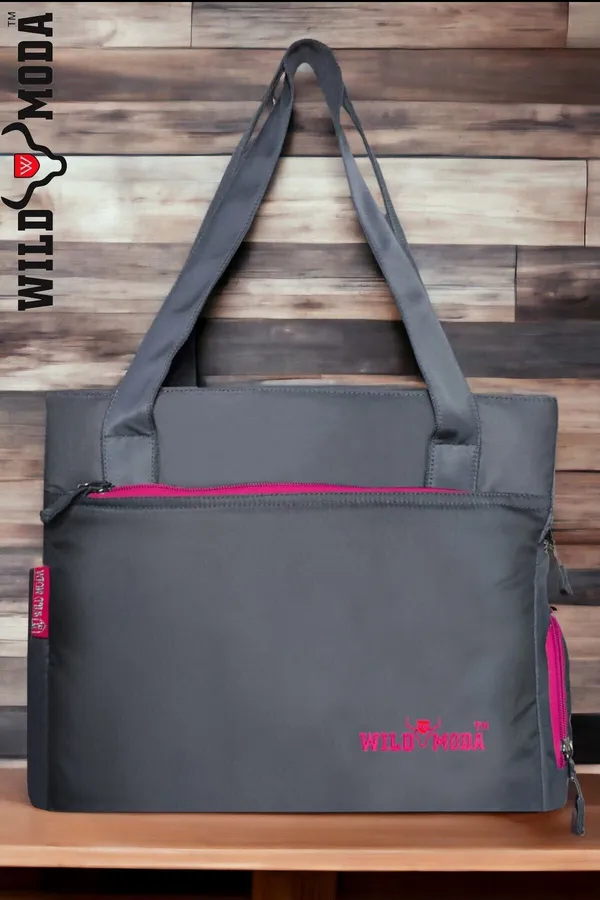 Grey_&_Pink_Polyester_Solid_Zip_Closure_Shoulder_Bag_For_Women_(27_X_35_Cm)