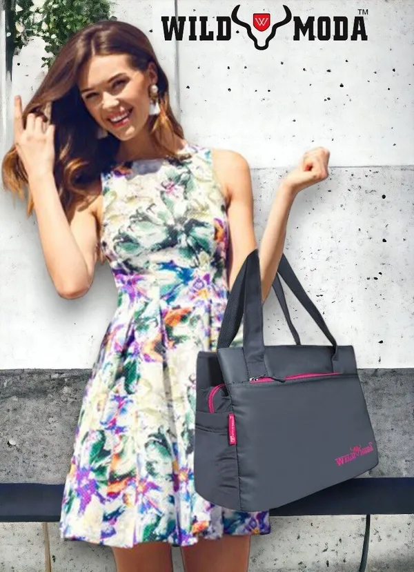 Grey_&_Pink_Polyester_Solid_Zip_Closure_Shoulder_Bag_For_Women_(27_X_35_Cm)
