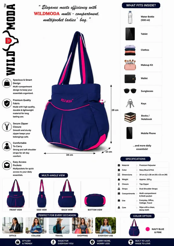 Blue_&_Pink_Polyester_Solid_Zip_Closure_Shoulder_Bag_For_Women_(28_X_34_Cm)