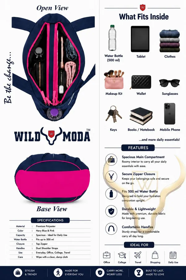 Blue_&_Pink_Polyester_Solid_Zip_Closure_Shoulder_Bag_For_Women_(28_X_34_Cm)