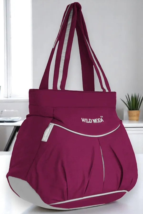 Maroon_&_Grey_Polyester_Solid_Zip_Closure_Shoulder_Bag_For_Women_(28_X_34_Cm)