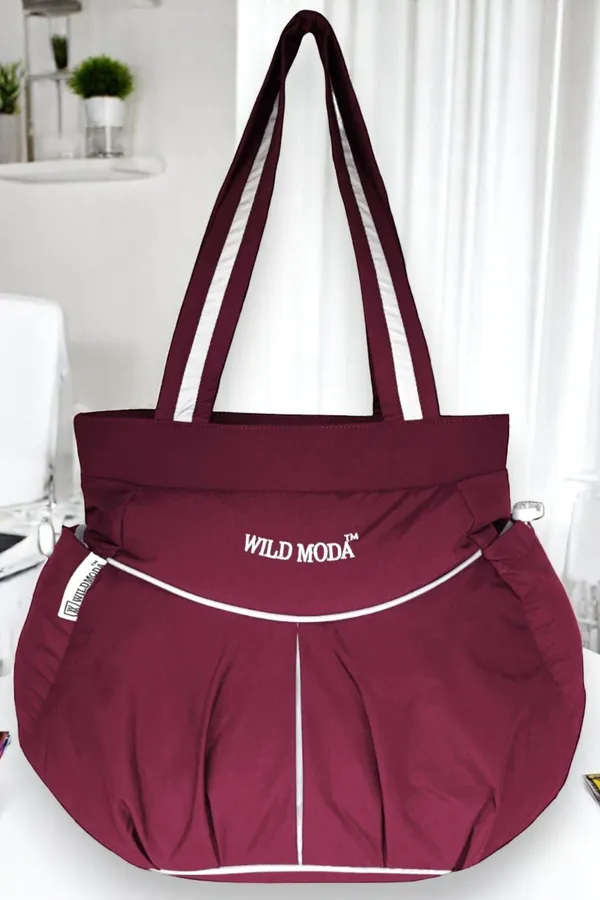 Maroon_&_Grey_Polyester_Solid_Zip_Closure_Shoulder_Bag_For_Women_(28_X_34_Cm)