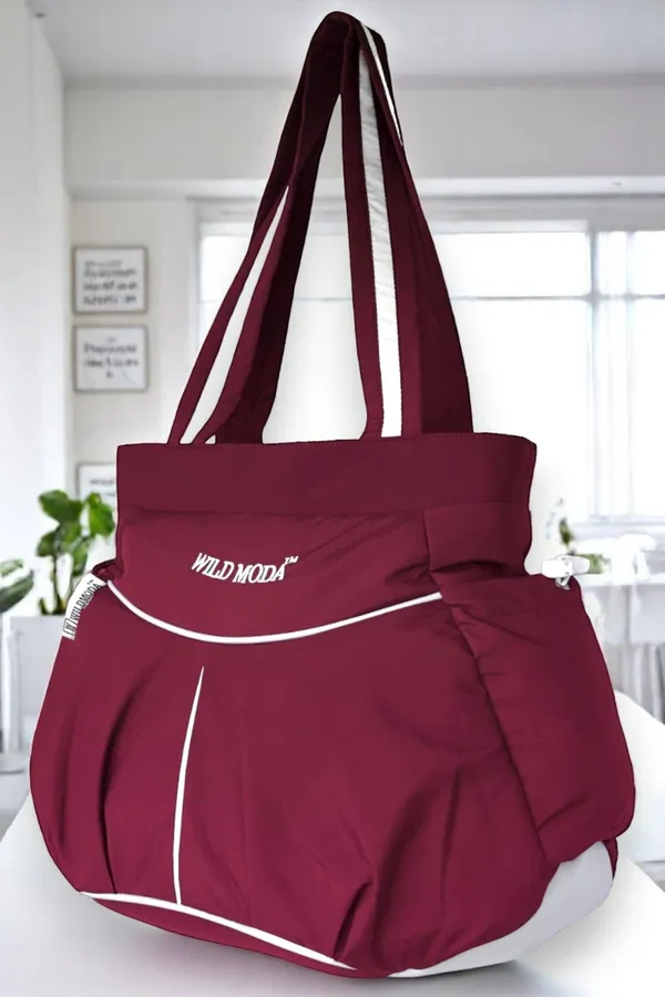 Maroon_&_Grey_Polyester_Solid_Zip_Closure_Shoulder_Bag_For_Women_(28_X_34_Cm)