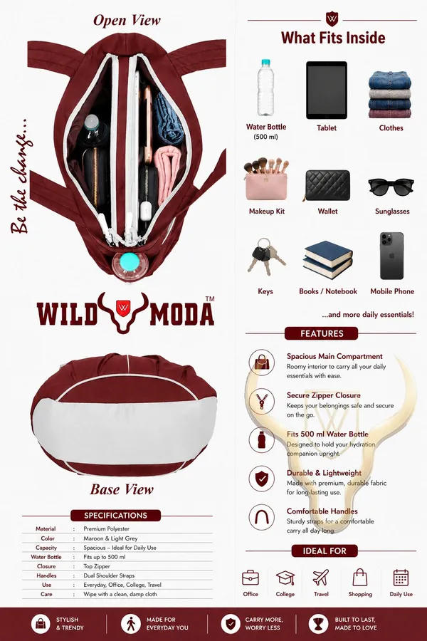 Maroon_&_Grey_Polyester_Solid_Zip_Closure_Shoulder_Bag_For_Women_(28_X_34_Cm)