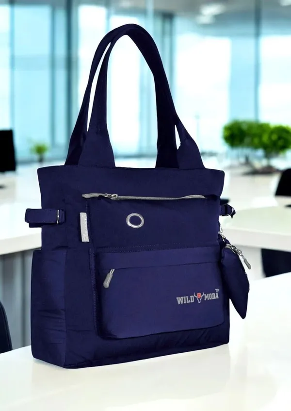 Blue_&_Grey_Polyester_Solid_Zip_Closure_Tote_For_Women_(35_X_30_Cm)
