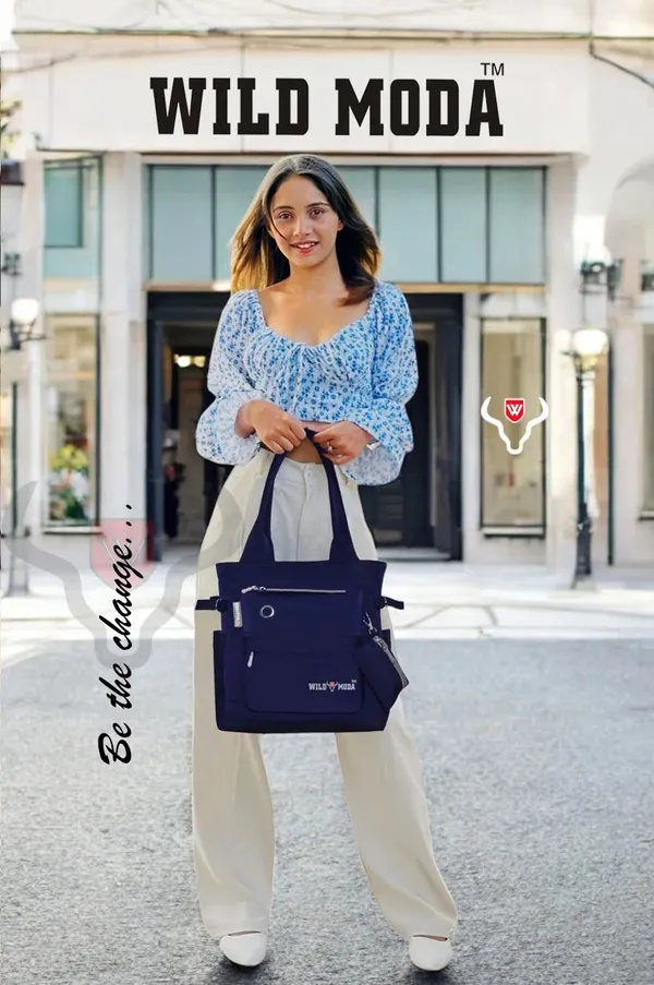 Blue_&_Grey_Polyester_Solid_Zip_Closure_Tote_For_Women_(35_X_30_Cm)