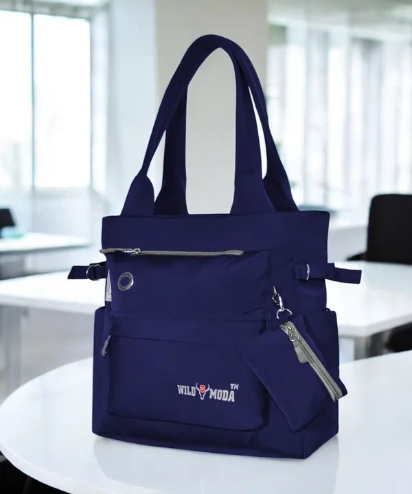 Blue_&_Grey_Polyester_Solid_Zip_Closure_Tote_For_Women_(35_X_30_Cm)