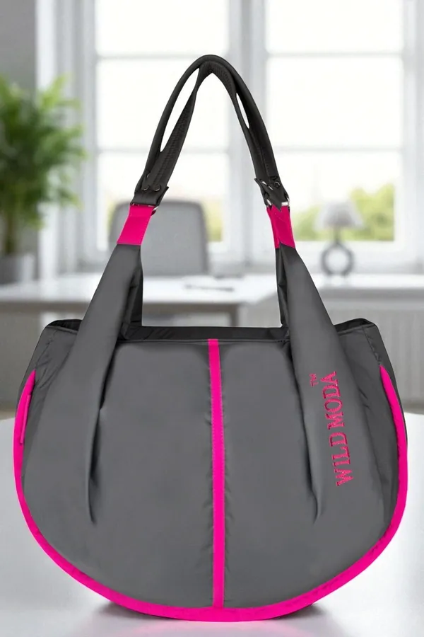 Grey_&_Pink_Polyester_Solid_Zip_Closure_Shoulder_Bag_For_Women_(33_X_38_Cm)