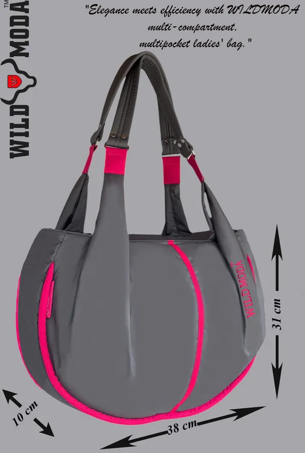Grey_&_Pink_Polyester_Solid_Zip_Closure_Shoulder_Bag_For_Women_(33_X_38_Cm)