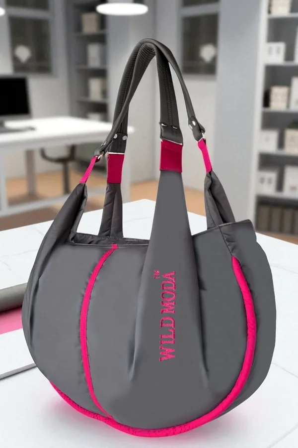 Grey_&_Pink_Polyester_Solid_Zip_Closure_Shoulder_Bag_For_Women_(33_X_38_Cm)