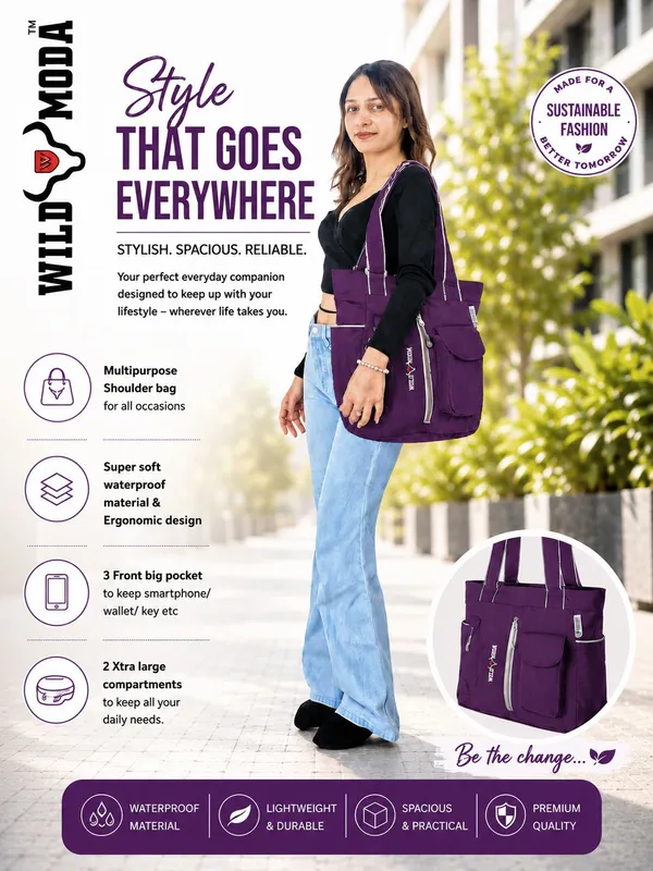 Purple_Polyester_Solid_Zip_Closure_Shoulder_Bag_For_Women_(36_X_28_Cm)