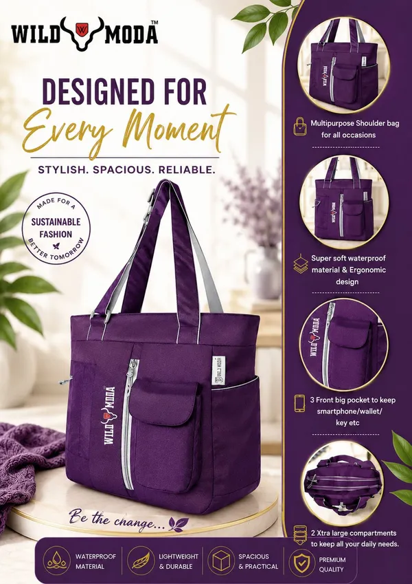 Purple_Polyester_Solid_Zip_Closure_Shoulder_Bag_For_Women_(36_X_28_Cm)