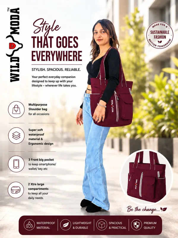 Maroon_Polyester_Solid_Zip_Closure_Shoulder_Bag_For_Women_(36_X_28_Cm)