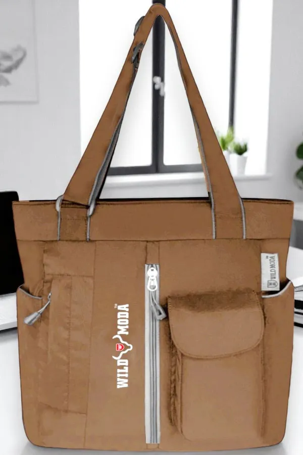 Khaki_Polyester_Solid_Zip_Closure_Shoulder_Bag_For_Women_(36_X_28_Cm)