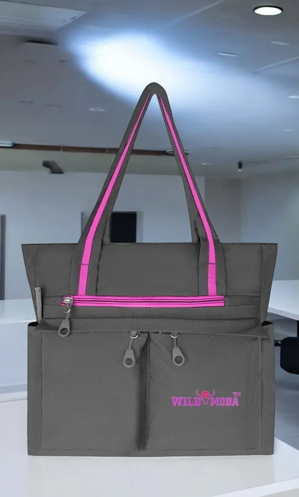 Grey_&_Pink_Polyester_Solid_Zip_Closure_Shoulder_Bag_For_Women_(34_X_32_Cm)