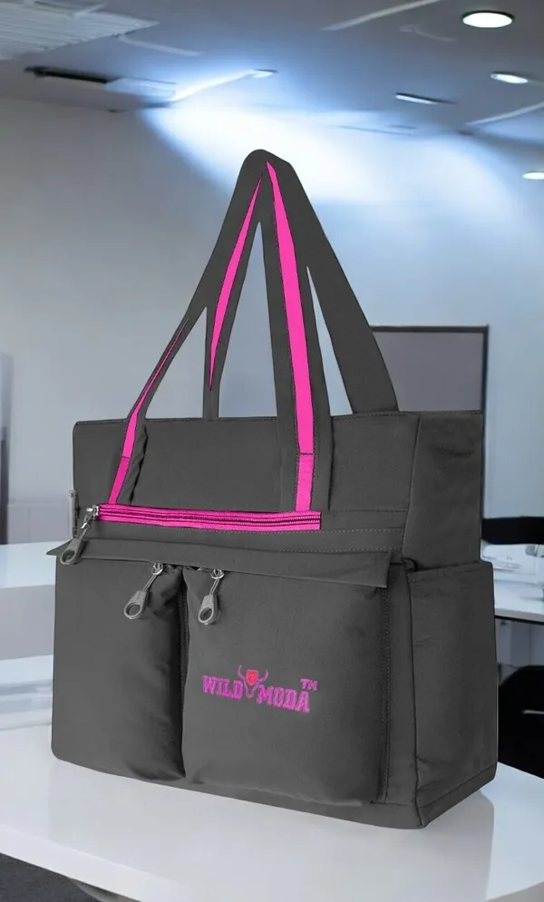Grey_&_Pink_Polyester_Solid_Zip_Closure_Shoulder_Bag_For_Women_(34_X_32_Cm)