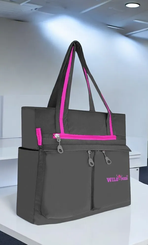 Grey_&_Pink_Polyester_Solid_Zip_Closure_Shoulder_Bag_For_Women_(34_X_32_Cm)