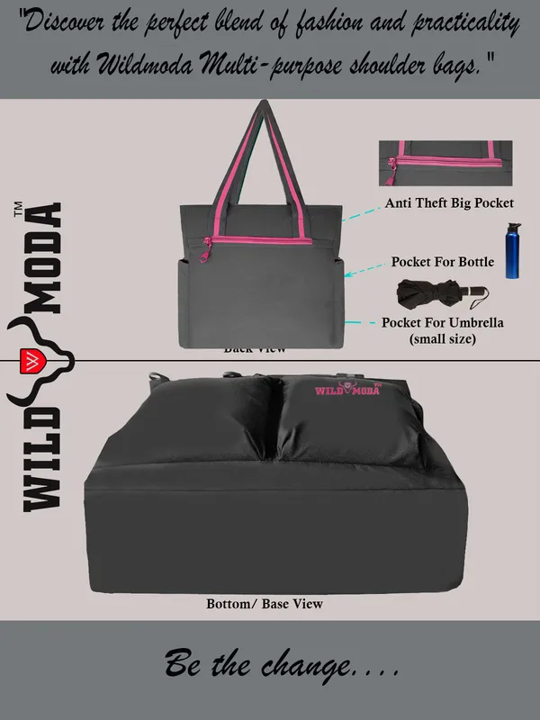 Grey_&_Pink_Polyester_Solid_Zip_Closure_Shoulder_Bag_For_Women_(34_X_32_Cm)