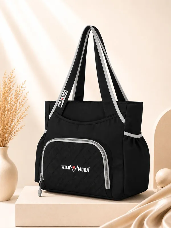 Black_Polyester_Solid_Zip_&_Velcro_Closure_Shoulder_Bag_For_Women_(30_X_32_Cm)