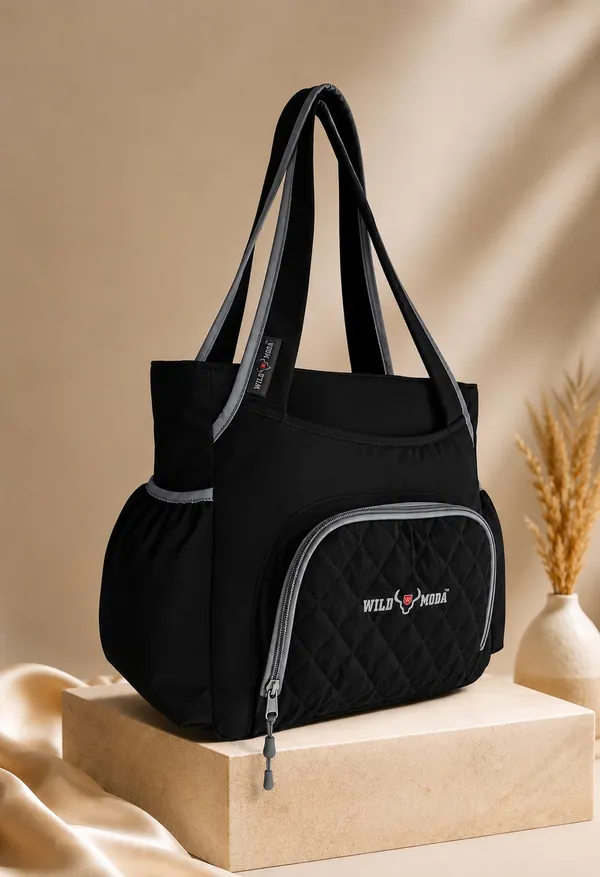 Black_Polyester_Solid_Zip_&_Velcro_Closure_Shoulder_Bag_For_Women_(30_X_32_Cm)
