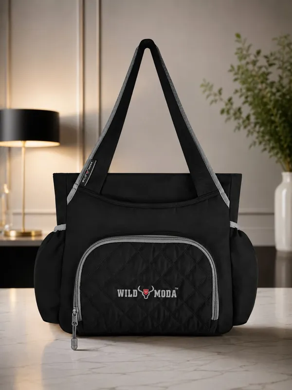 Black_Polyester_Solid_Zip_&_Velcro_Closure_Shoulder_Bag_For_Women_(30_X_32_Cm)