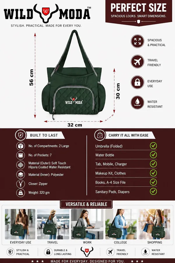 Green_Polyester_Solid_Zip_&_Velcro_Closure_Shoulder_Bag_For_Women_(30_X_32_Cm)