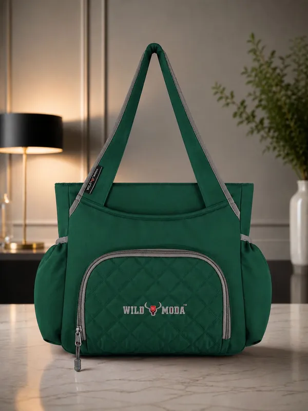 Green_Polyester_Solid_Zip_&_Velcro_Closure_Shoulder_Bag_For_Women_(30_X_32_Cm)
