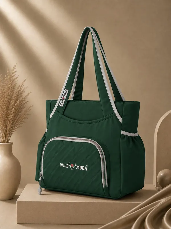 Green_Polyester_Solid_Zip_&_Velcro_Closure_Shoulder_Bag_For_Women_(30_X_32_Cm)