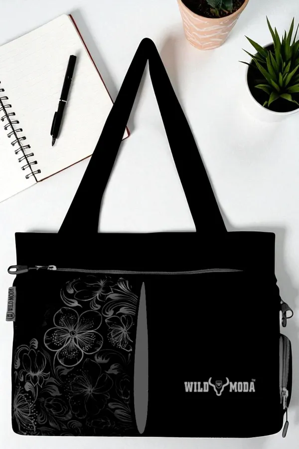 Black_&_Grey_Polyester_Printed_Zip_Closure_Shoulder_Bag_For_Women_(27_X_35_Cm)