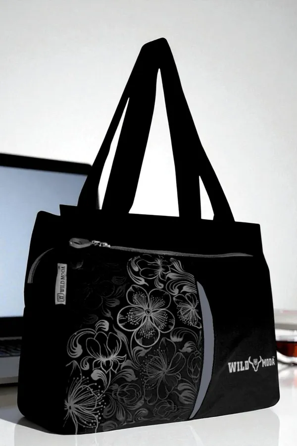 Black_&_Grey_Polyester_Printed_Zip_Closure_Shoulder_Bag_For_Women_(27_X_35_Cm)