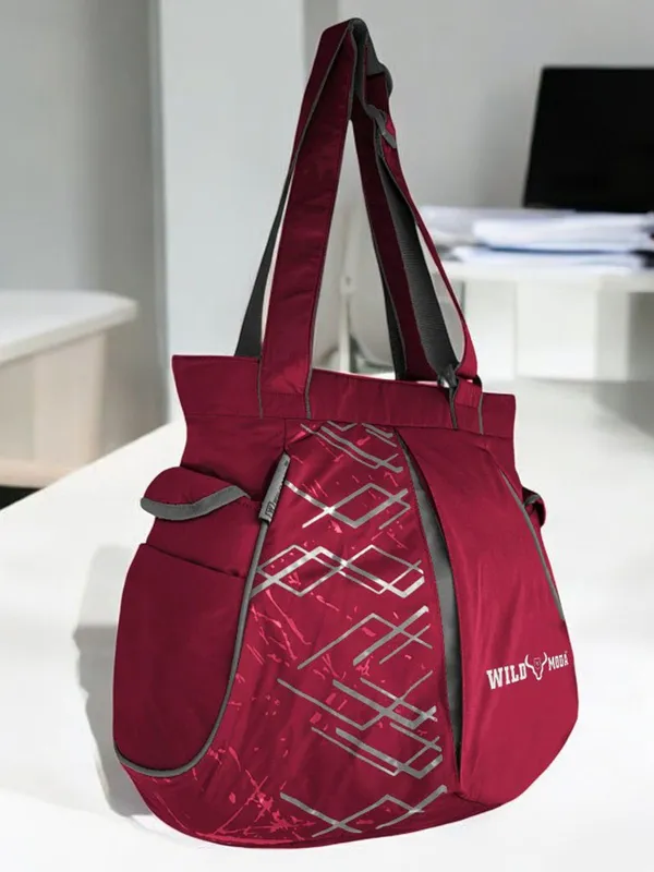 Maroon_&_Grey_Polyester_Printed_Zip_Closure_Shoulder_Bag_For_Women_(31_X_40_Cm)