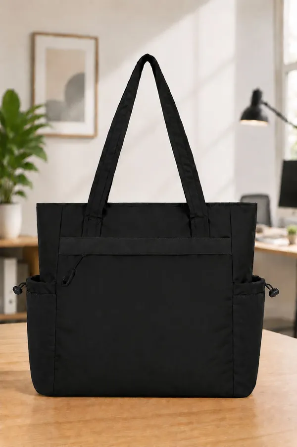 Black_Polyester_Solid_Zip_&_Velcro_Closure_Shoulder_Bag_For_Women_(33_X_32_Cm)