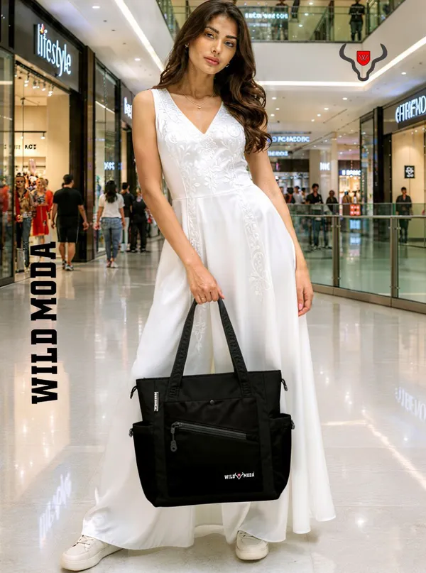 Black_Polyester_Solid_Zip_&_Velcro_Closure_Shoulder_Bag_For_Women_(33_X_32_Cm)