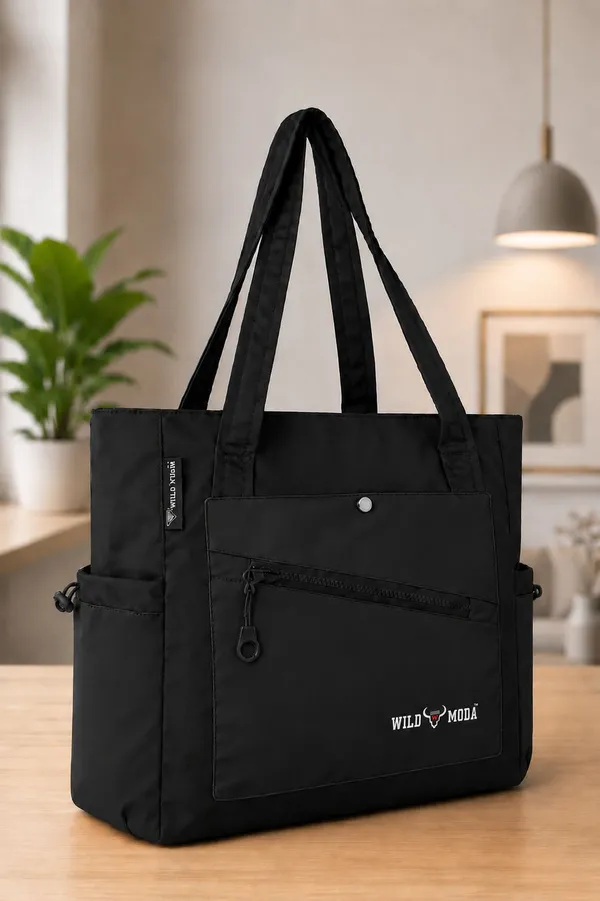 Black_Polyester_Solid_Zip_&_Velcro_Closure_Shoulder_Bag_For_Women_(33_X_32_Cm)