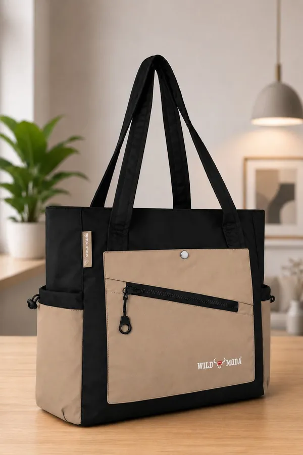 Black_&_Beige_Polyester_Solid_Zip_&_Velcro_Closure_Shoulder_Bag_For_Women_(33_X_32_Cm)