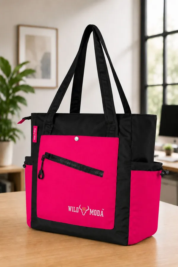 Black_&_Pink_Polyester_Solid_Zip_&_Velcro_Closure_Shoulder_Bag_For_Women_(33_X_32_Cm)