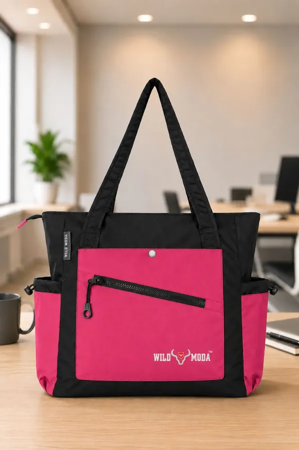 Black_&_Pink_Polyester_Solid_Zip_&_Velcro_Closure_Shoulder_Bag_For_Women_(33_X_32_Cm)