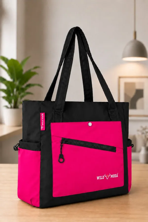 Black_&_Pink_Polyester_Solid_Zip_&_Velcro_Closure_Shoulder_Bag_For_Women_(33_X_32_Cm)