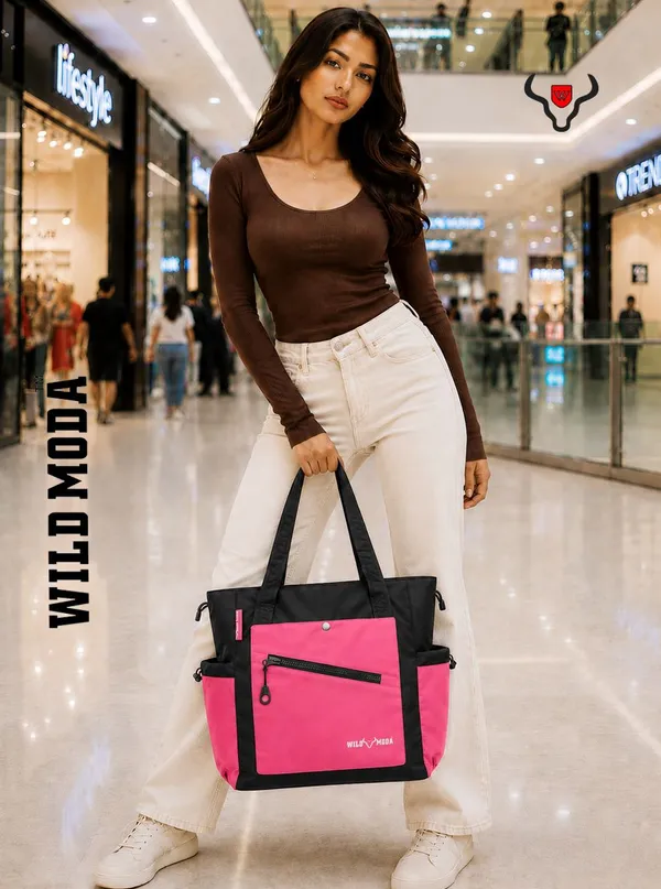 Black_&_Pink_Polyester_Solid_Zip_&_Velcro_Closure_Shoulder_Bag_For_Women_(33_X_32_Cm)