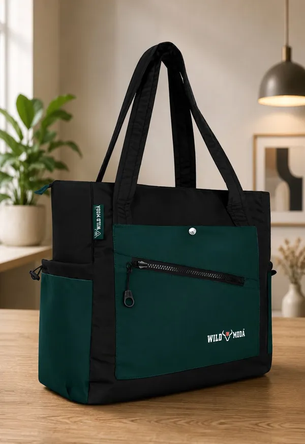 Black_&_Green_Polyester_Solid_Zip_&_Velcro_Closure_Shoulder_Bag_For_Women_(33_X_32_Cm)