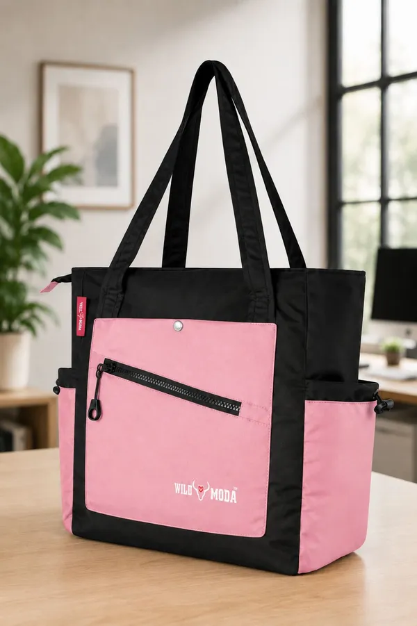 Black_&_Pink_Polyester_Solid_Zip_&_Velcro_Closure_Shoulder_Bag_For_Women_(33_X_32_Cm)