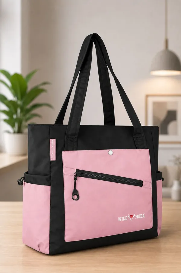 Black_&_Pink_Polyester_Solid_Zip_&_Velcro_Closure_Shoulder_Bag_For_Women_(33_X_32_Cm)