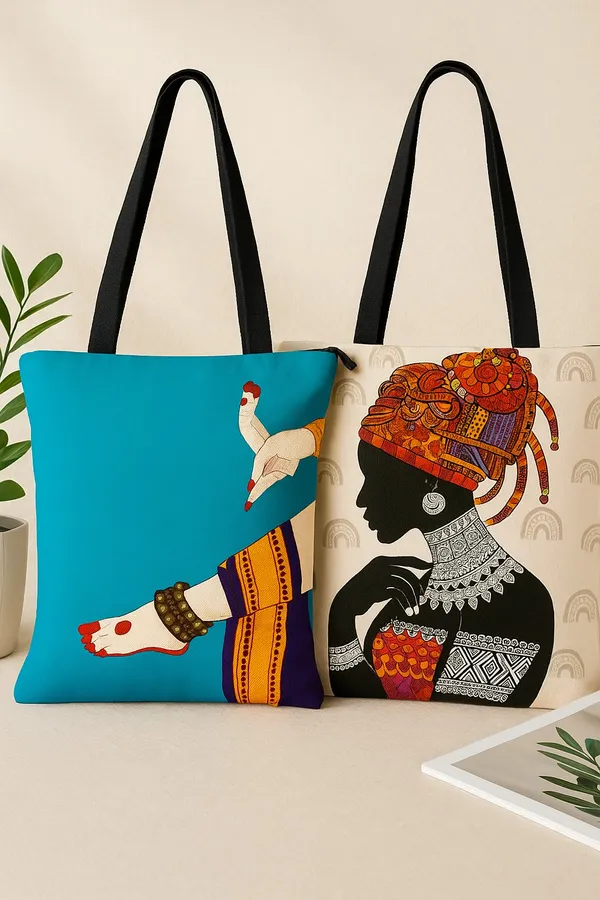 Kathak_&_African_Lady_Zipper_Tote_Bag_Combo