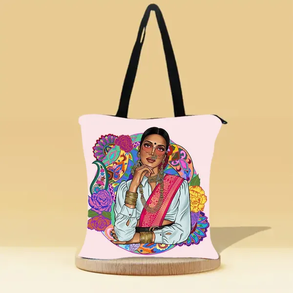 Punjabi_Girl_Zipper_Tote_Bag_|_Premium_Canvas_Tote_Bag_for_Everyday_Use