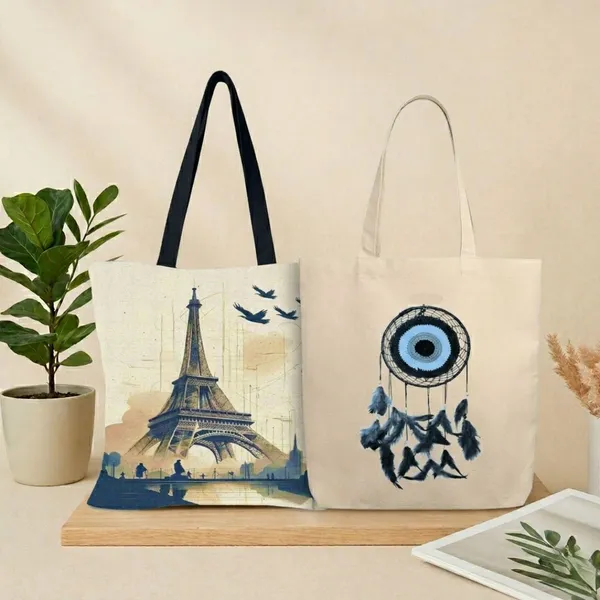 Jet_Set_Muse_Tote_Combo_-_Eiffel_Tower_and_Dream_Catcher_Tote_Bags(Pack_of_2)
