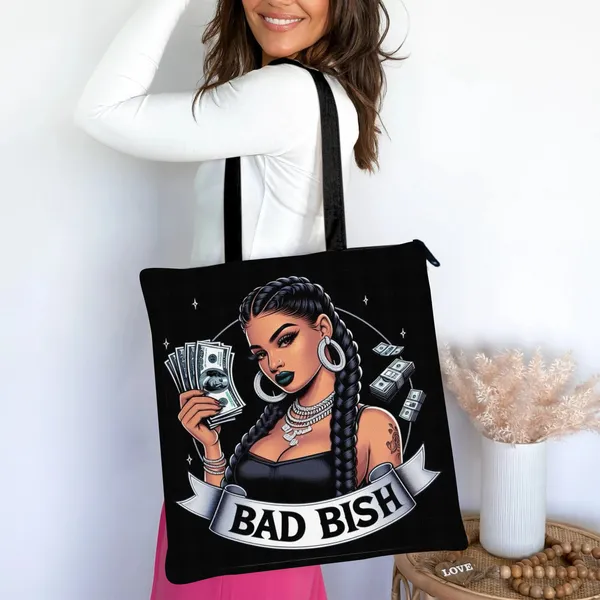 Bad_Bish_Zipper_Tote_Bag_|_Premium_Canvas_Tote_Bag_for_Everyday_Use