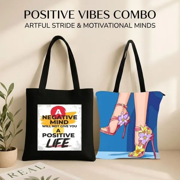 Positive_Vibes_Tote_Combo_-_Positive_Life_+_High_Heels_Tote_Bags(Pack_of_2)