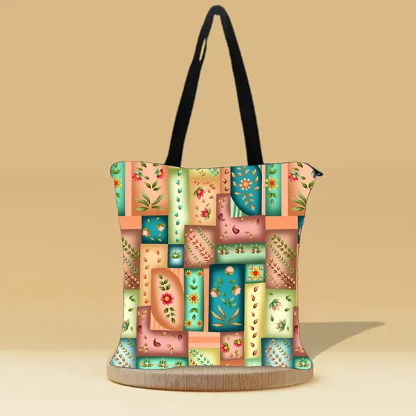 Floral_Pattern_Zipper_Tote_Bag