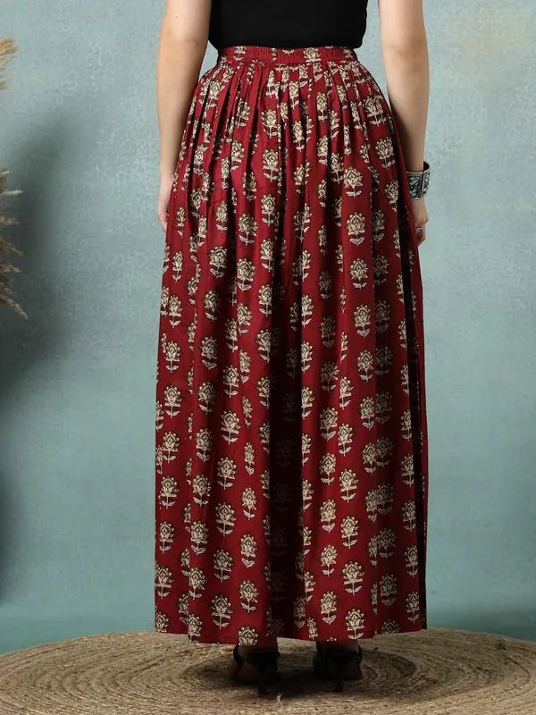 Maroon_Cotton_Procian_Print_Rounded_Ankle_Length_Skirts_For_Women
